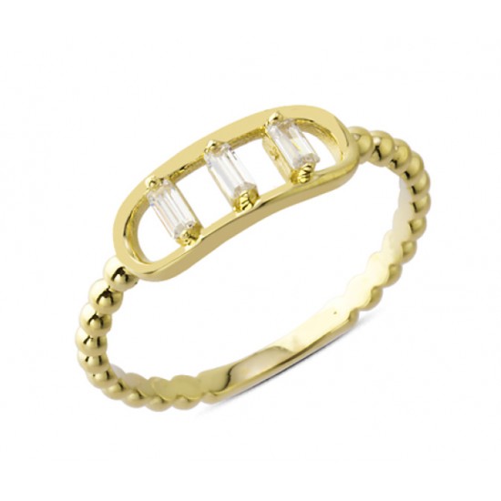 14 Ayar Altın Üç Baget Taşlı Yüzük YZK106