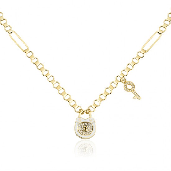 Beyaz Taşlı Kilit Kolye ZKU080 Beyaz Taşlı Kilit Kolye ZKU080