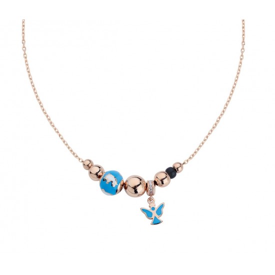 Melek Motifli Mineli Gümüş Kolye  GMS318