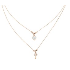 Çift Zincirli Kalpli Anahtar Gümüş Kolye GMS323