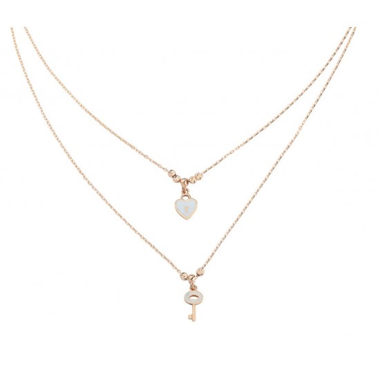 Çift Zincirli Kalpli Anahtar Gümüş Kolye GMS323