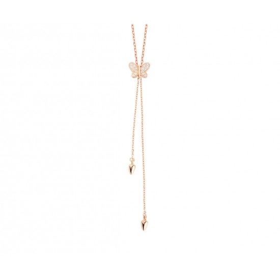 Kelebek Çift Zincir Sallantı Gümüş Kolye  GMS395