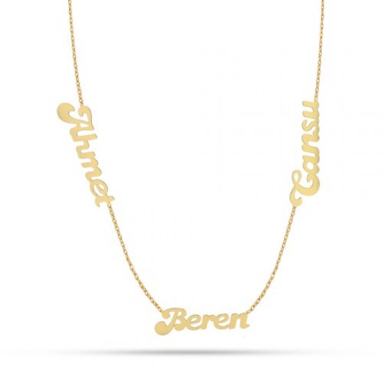 14 Ayar Altın Üçlü Bitişik İsim Kolye - AD7