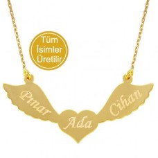 14 Ayar Altın Üç İsim Kalpli Harf Kolye - AD8