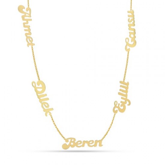 14 Ayar Altın Beşli İsim Kolye - AD10