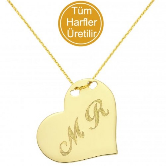 14 Ayar Altın Kalp Plaka İsim Kolye - AD13