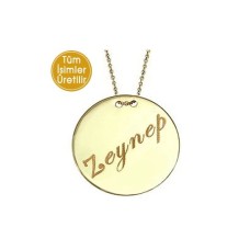 14 Ayar Altın Plaka Yuvarlak Harfli Kolye - AD15