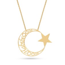 14 Ayar Altın Ay Yıldız İsim Kolye - AD21