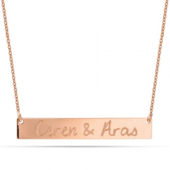 14 Ayar Altın Dikdörtgen Plaka İsim Kolye - AD24