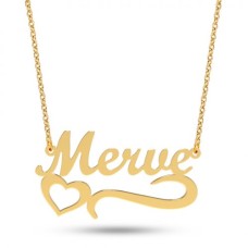 14 Ayar Altın Kalpli İsim Kolye - AD27