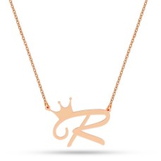 14 Ayar Altın Kral Tacı Harfli Kolye - AD37