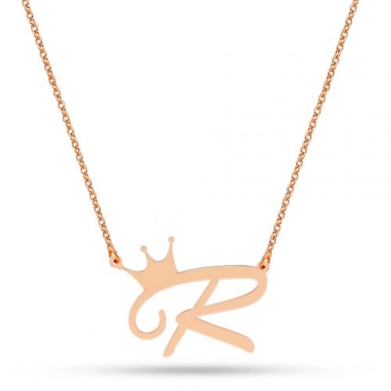 14 Ayar Altın Kral Tacı Harfli Kolye - AD37