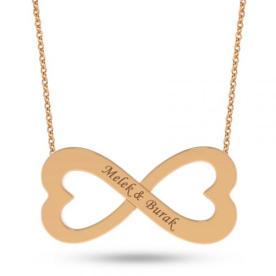 14 Ayar Altın Kalpli Sonsuzluk İsim Kolye - AD22