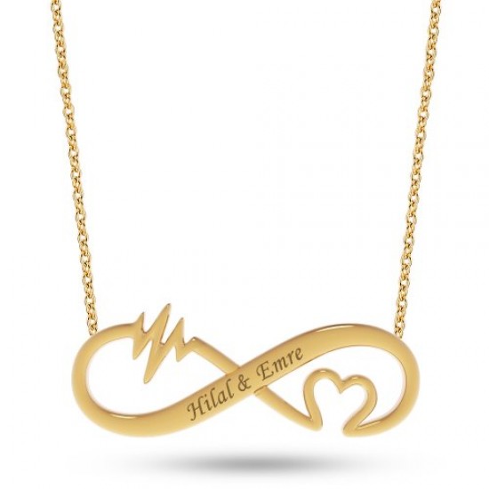 14 Ayar Altın Kalp Ritmi İsim Kolye - AD31