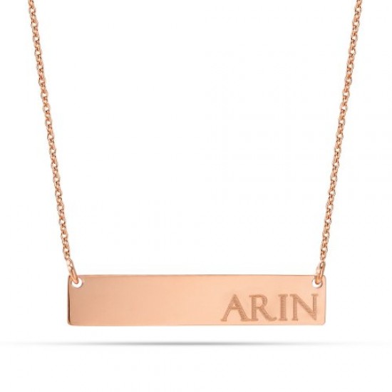 14 Ayar Altın Yatay Plaka İsim Kolye - AD39