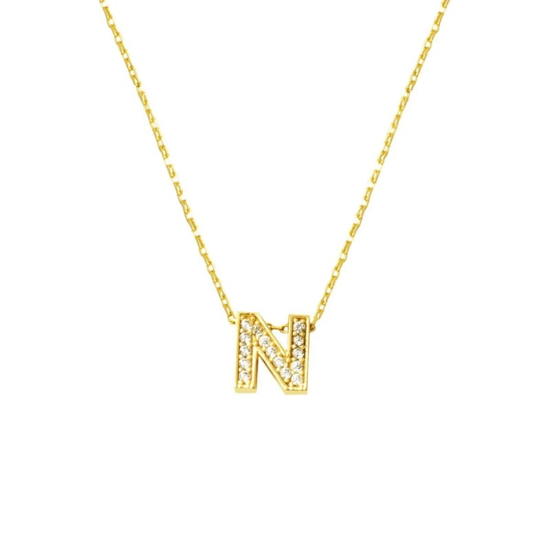 Taşlı N Harfi Minimal Kolye KLY2005 Taşlı N Harfi Minimal Kolye KLY2005