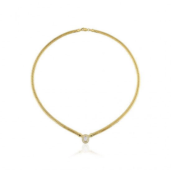 Oval Taşlı Balık Sırtı Kolye ZKU107