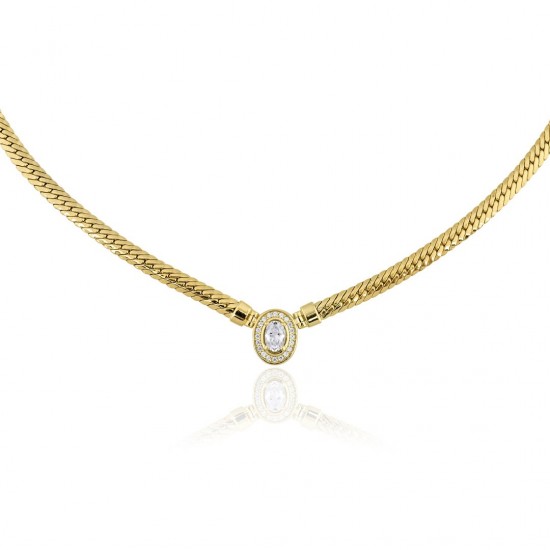 Oval Taşlı Balık Sırtı Kolye ZKU107