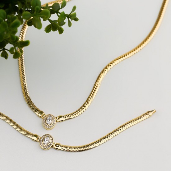 Oval Taşlı Balık Sırtı Kolye ZKU107