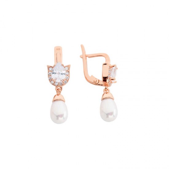 Lale Motif Drop Gümüş Küpe  GMS601