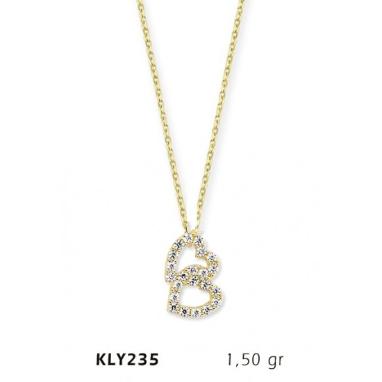 14 Ayar Altın Çift Kalp Kolye KLY235 14 Ayar Altın Çift Kalp Kolye KLY235