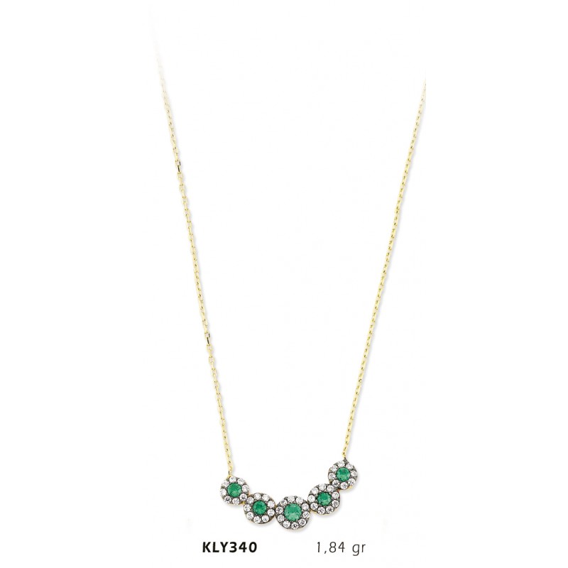 14 Ayar Altın Fantezi Yeşil Taşlı Kolye KLY340
