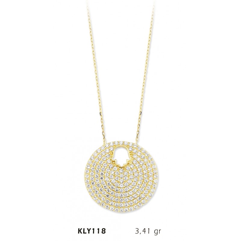 14 Ayar Altın Fatma Eli Daire Kolye KLY118