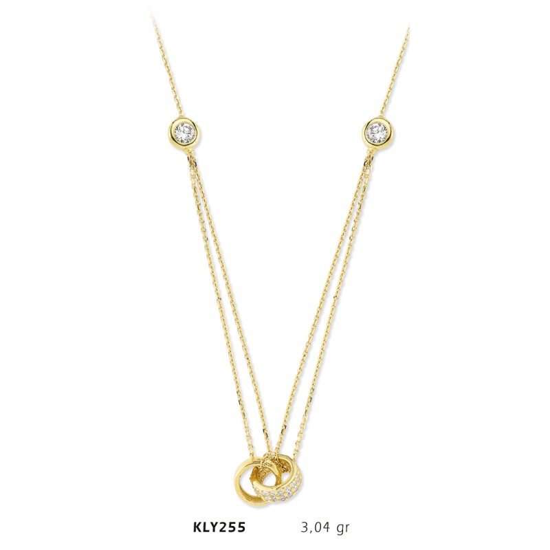14 Ayar Altın İkili Halka Kolye KLY255