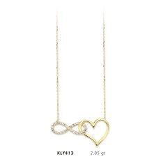 14 Ayar Altın Kalp Sonsuzluk Kolye KLY413