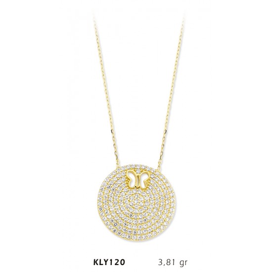 14 Ayar Altın Kelebek Daire Kolye KLY120