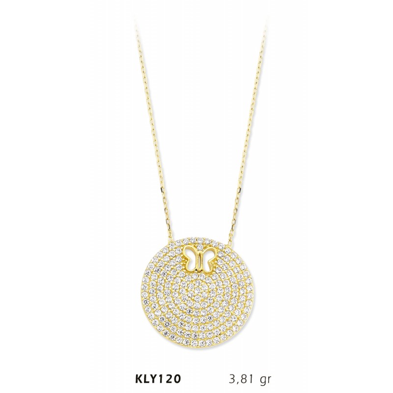 14 Ayar Altın Kelebek Daire Kolye KLY120