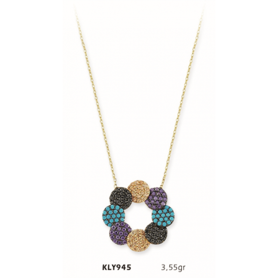 14 Ayar Altın Mavi Halka Kolye KLY945 14 Ayar Altın Mavi Halka Kolye KLY945