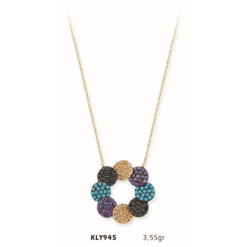 14 Ayar Altın Mavi Halka Kolye KLY945