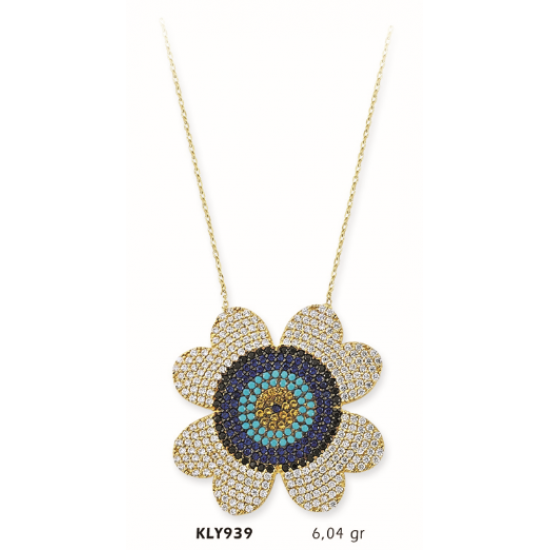 14 Ayar Altın Nazar Boncuğu Kolye KLY939