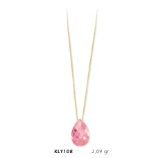 14 Ayar Altın Pembe Taş Kolye KLY108