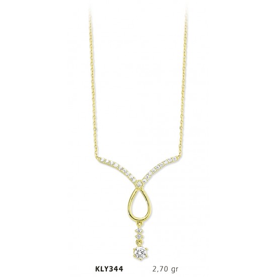 14 Ayar Altın Sarkıt Tektaş Kolye KLY344