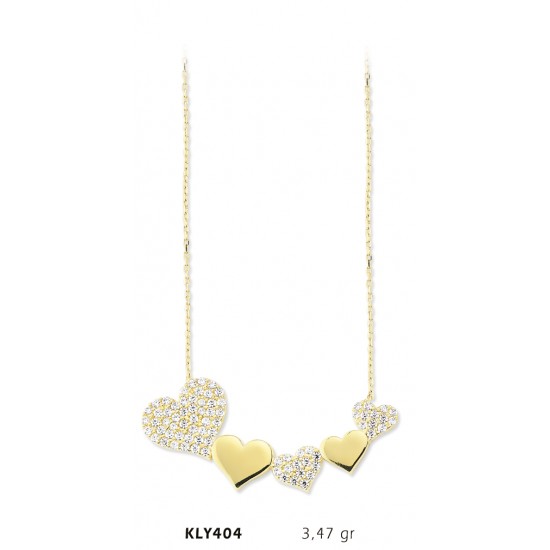 14 Ayar Altın Sıra Kalp Kolye KLY404
