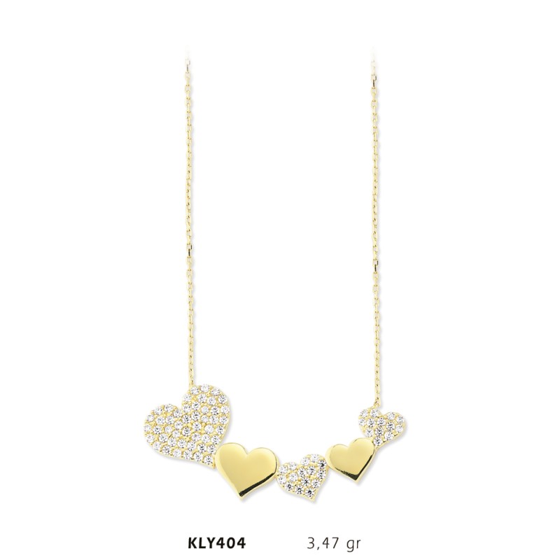 14 Ayar Altın Sıra Kalp Kolye KLY404 14 Ayar Altın Sıra Kalp Kolye KLY404