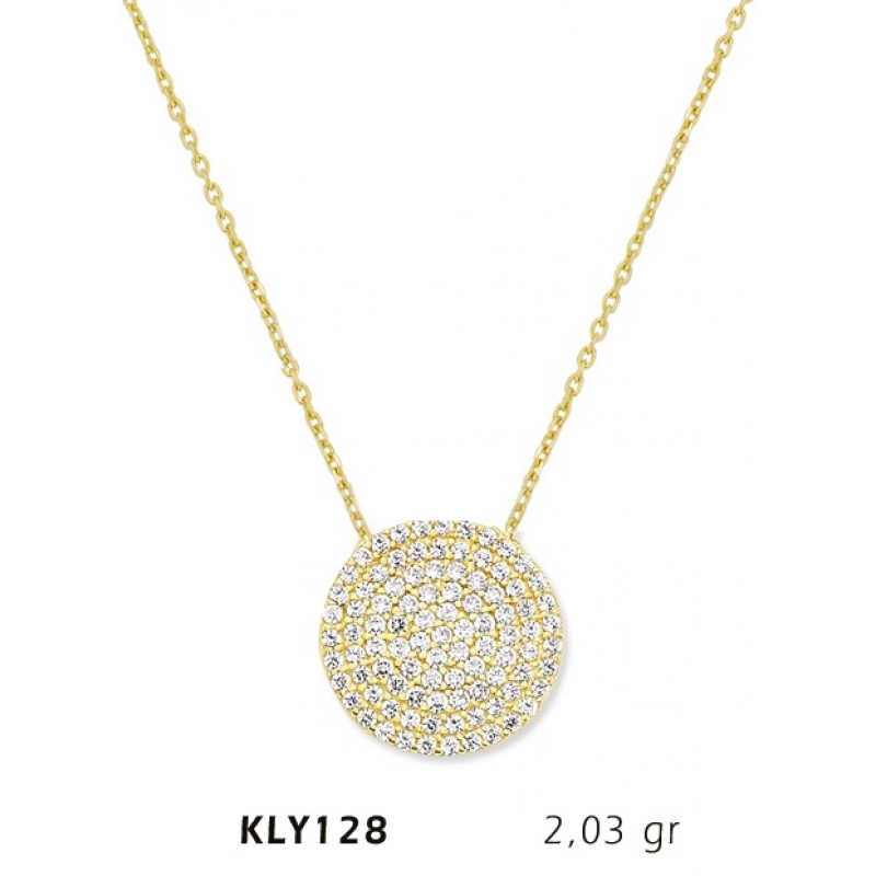 14 Ayar Altın Taşlı Daire Kolye KLY128 14 Ayar Altın Taşlı Daire Kolye KLY128