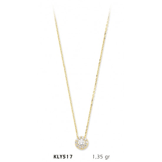 14 Ayar Altın Tektaş Kolye KLY517