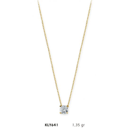 14 Ayar Altın Tektaş Kolye KLY641