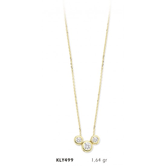 14 Ayar Altın Üç Tektaş Kolye KLY499