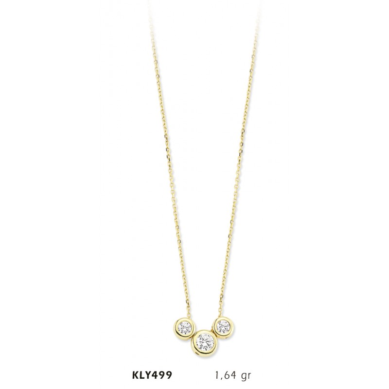 14 Ayar Altın Üç Tektaş Kolye KLY499 14 Ayar Altın Üç Tektaş Kolye KLY499