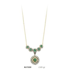 14 Ayar Altın Yeşil Taşlı Kolye KLY330