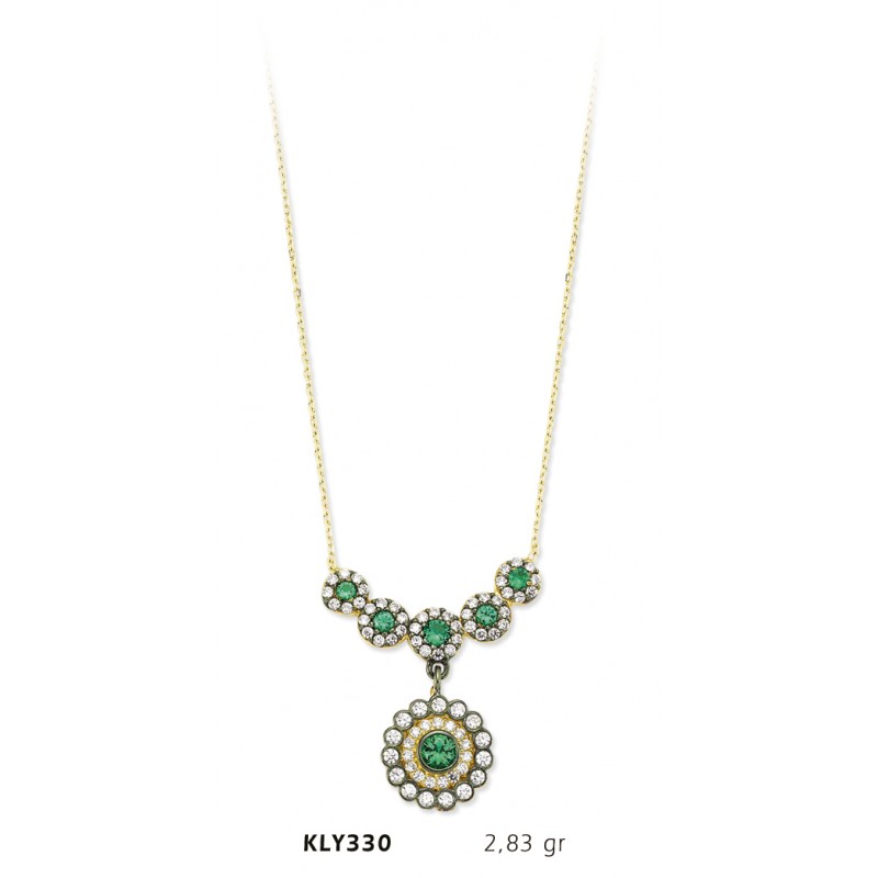 14 Ayar Altın Yeşil Taşlı Kolye KLY330