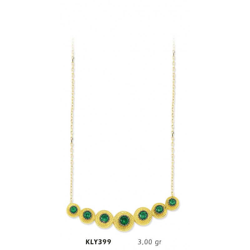 14 Ayar Altın Yeşil Taşlı Kolye KLY399