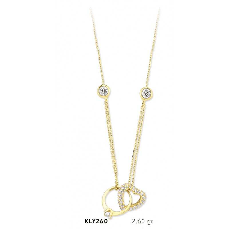 14 Ayar Altın Yüzük Kalp Kolye KLY260