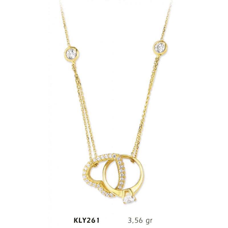 14 Ayar Altın Yüzük Kalp Kolye KLY261