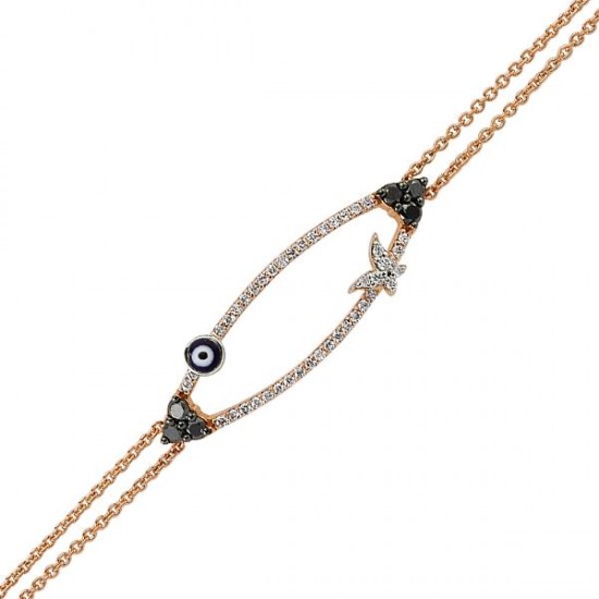 18 Ayar Altın Pırlanta Nazar Kelebek Bileklik 47233-1