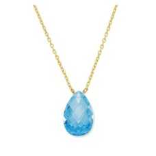 14 Ayar Altın Quartz Mavi Taşlı Kolye KLY107